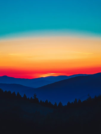 Beautiful Silhouette Mountain Landscape at Sunset Time in Carpathian Mountains, Ukraineの素材