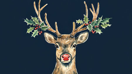 Illustration of a Christmas reindeer on a dark background.の素材