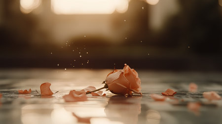 Rose petals fall to the ground in the rain. The concept of love.の素材