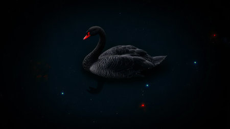 Black swan on the background of the starry sky. Vector illustration.の素材