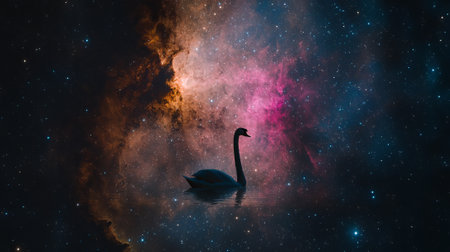 Swan on the background of the milky way. 3D renderingの素材