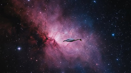 Swan flying in the night sky. 3D rendering illustration.の素材