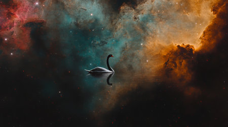 Swan swimming in the space. Elements of this image furnished by NASAの素材