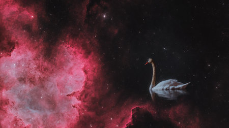 Swan swimming in the night sky. Elements of this image furnished by NASAの素材