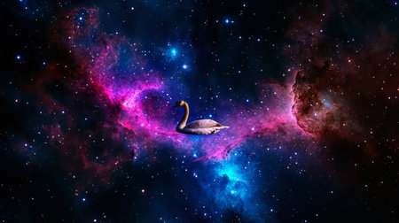 Swan floating in deep space. Elements of this image furnished by NASAの素材