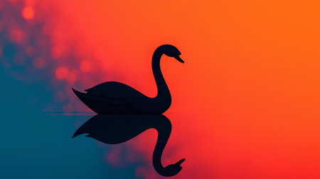 Silhouette of a swan on the background of the sunsetの素材