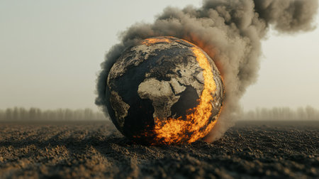 Global warming concept with burning planet earth. 3d render illustration.の素材