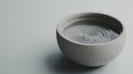 Ceramic bowl with a drop of water on a gray backgroundの素材