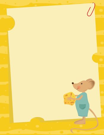 Mouse and Cheese Note - Vector illustration of a cute mouse and a blank note. Eps10のイラスト素材