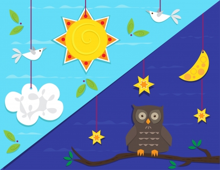 Day and Night - Cute vector illustration that represents day and night scene. Eps10のイラスト素材