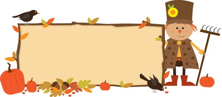 Cute scarecrow with a bannerのイラスト素材