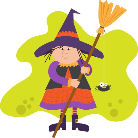 Cute Witch With Broomのイラスト素材