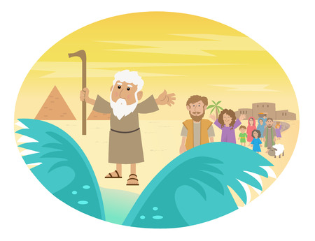 Moses Splitting The Sea - Cute cartoon of Moses splitting the red sea with the Israelite leaving Egypt. Eps10のイラスト素材