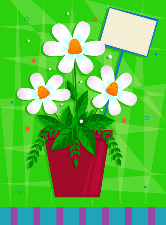 White Flowers - White flowers in a red pot in front of a green decorative background. Eps10のイラスト素材