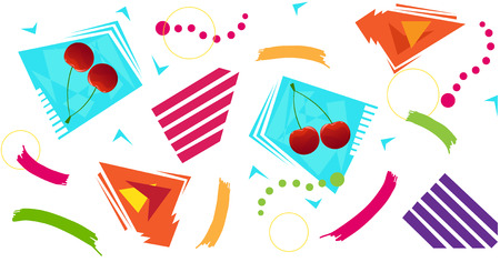 Cherry and Shapes - Colorful 80s style pattern with cherries and geometrical shapes. Eps10のイラスト素材
