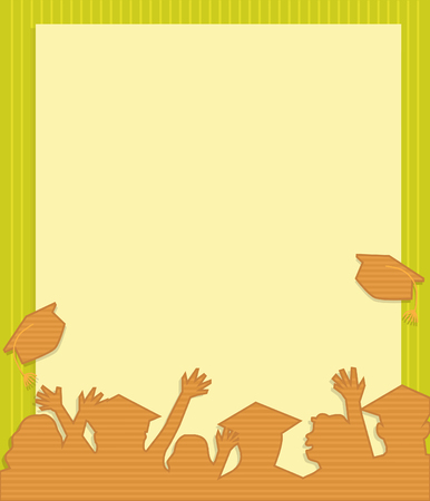 Graduation Note - Stylized brown silhouette of grad students in front of a blank sign.のイラスト素材
