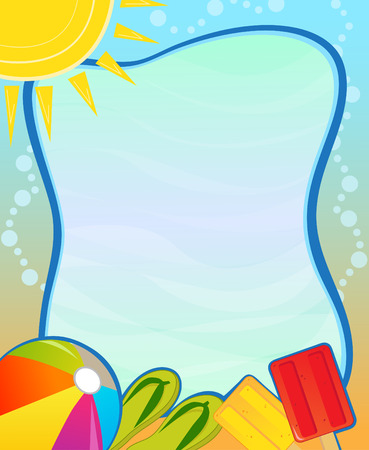 Summer Blank Sign  Colorful aquatic blank sign with beach ball flip flops and Popsicle. Eps10のイラスト素材