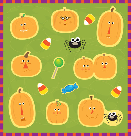 Pumpkin Faces Stickers - Cute set of different pumpkin faces, spider and candies. Eps10のイラスト素材