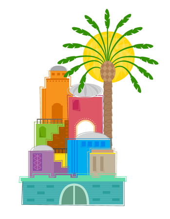 Old City - Colorful and stylized clip art of an old Middle Eastern city. のイラスト素材