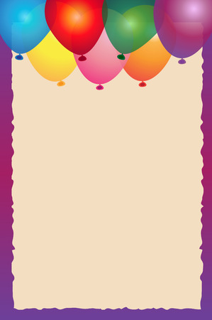 Balloons Note - Colorful balloons with purple border and blank space in the center.  のイラスト素材