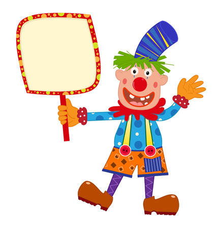 Clown Holding Sign - Cartoon clown holding a blank sign. Eps10のイラスト素材