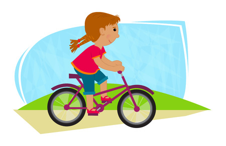 Girl Riding Bike - Cute girl is riding her purple bicycle.のイラスト素材