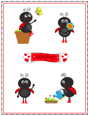 Cute Ladybug - Cute set of four ladybugs doing different things.のイラスト素材