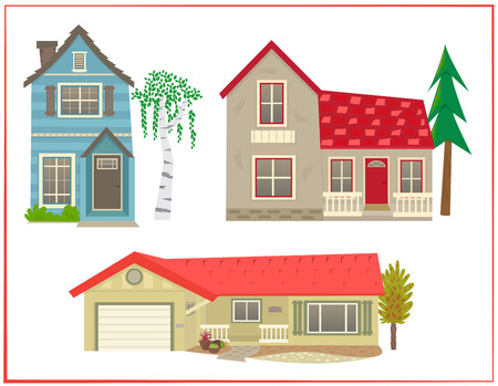 Cute houses - Cartoon set of three different types of homes.のイラスト素材