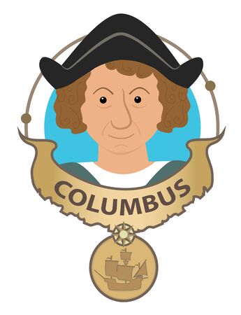 Columbus cartoon with his name and his ship.のイラスト素材