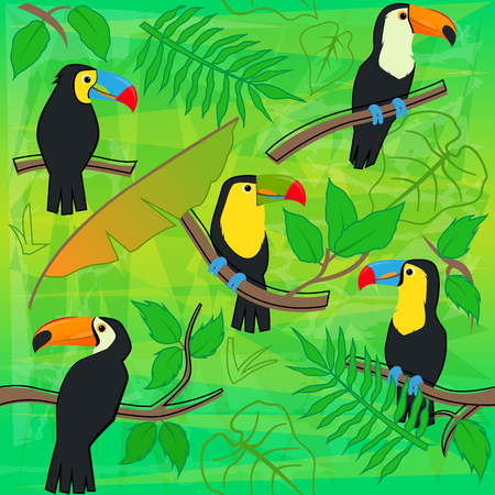 Colorful pattern of toucans at the forest. Eps10のイラスト素材