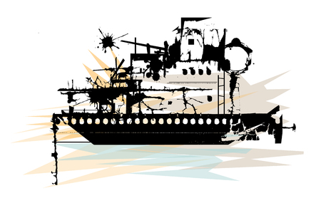 Stylized illustration of silhouetted battleship wreckage.のイラスト素材