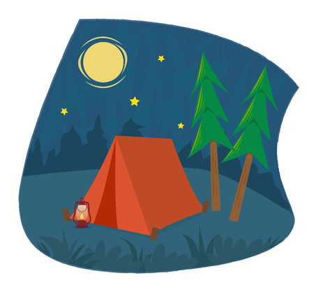 Clip art of a camping tent and a lantern under the night sky. Eps10のイラスト素材