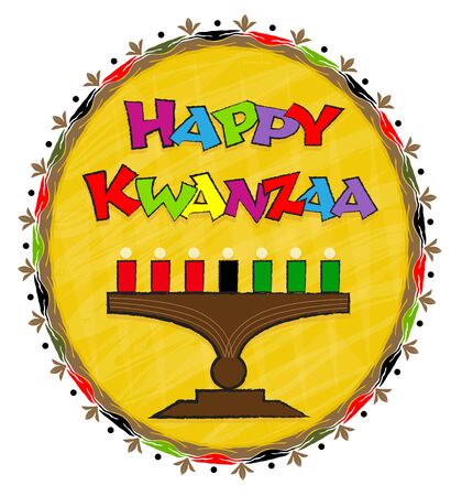 Festive clip-art of Kinara and colorful Happy Kwanzaa text. Eps10のイラスト素材