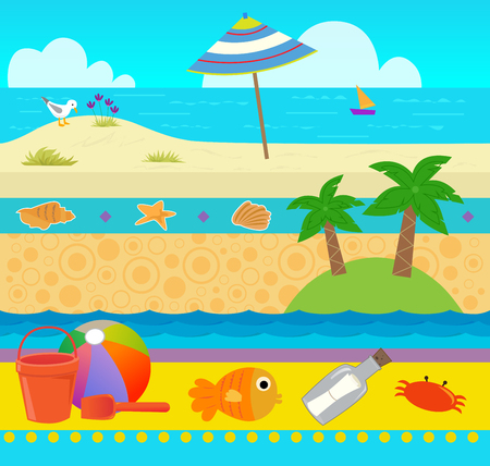 Cute coastal pattern with beach and ocean elements.のイラスト素材