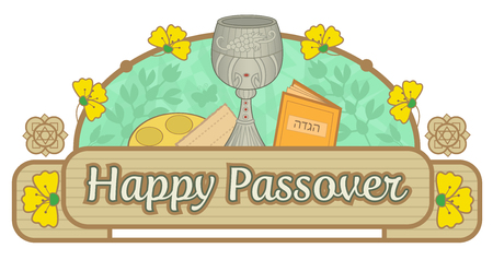 Happy Passover decorative banner with Passover symbols.のイラスト素材