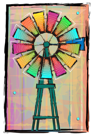 Colorful windmill on an abstract background.のイラスト素材
