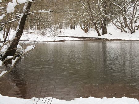 Beautiful frozen Lake at Karpenissi Greece.の写真素材