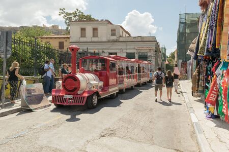 Athens, Greece 13 September 2015. Happy train in Monastiraki street is ready for a city sightseeing.のeditorial素材
