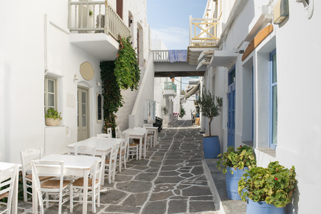 Beautiful and graphic stoned alley in Paros island at Greece.の写真素材