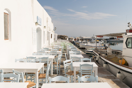 Paros, Greece, 15 August 2015. Beautiful graphic port at Naoussa in Paros Greece island.のeditorial素材
