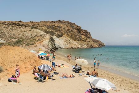 Paros, Greece, 09 August 2015.Tourists and local people enjoying their summer vacations at famous Kalogeros beach in Paros island.のeditorial素材
