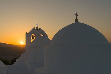 Traditional church saint Antony in Paros island against the sunset.の写真素材