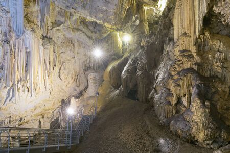 Antiparos island with a cave full of stalactites and stalagmites.の写真素材