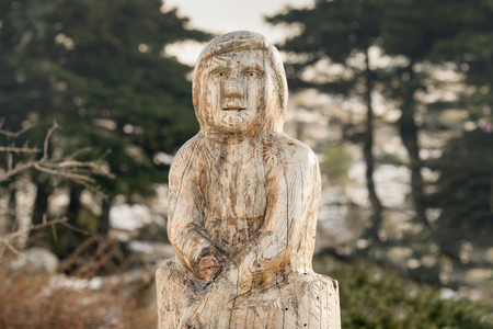 Athens, Greece 02 January 2016. Sadness wood carving at the park of lost souls Parko Psychon at Parnitha mountain.のeditorial素材
