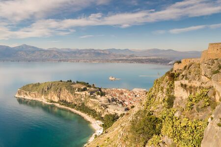 Aerial view of Nafplio old city in Greece. View from palamidi castle.の写真素材