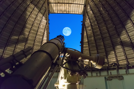 Athens, Greece 5 November 2016. Observing the night sky with full moon with a big telescope at Penteli observatory.のeditorial素材