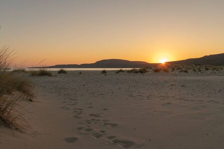 Beautiful sunset at Simos beach in Elafonisos.