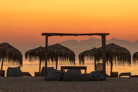 Elafonisos island in Greece with famous Simos beach against the sunset.の写真素材