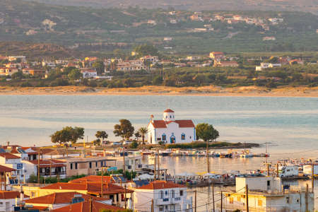 Landscape of Elafonisos island in Greece against Saint Spyridon Church.の写真素材