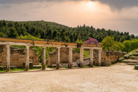 Oropos, Greece 24 April 2022. View of the the theatre of Amphiareion at Oropos in Greece against a dramatic sky.のeditorial素材